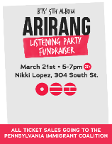 ARIRANG Listening Party Fundraiser!